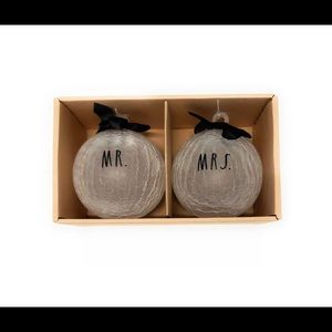 Rae Dunn Mr Mrs Christmas Frosted Glass Ornament